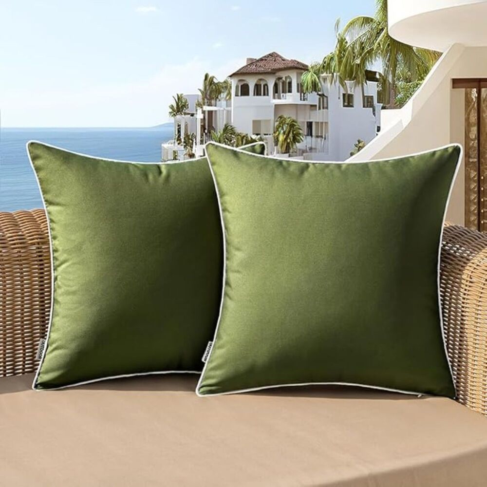 🌿 Woaboy Set of 2 Waterproof Pillow Covers – Olive Green – 20"x20"